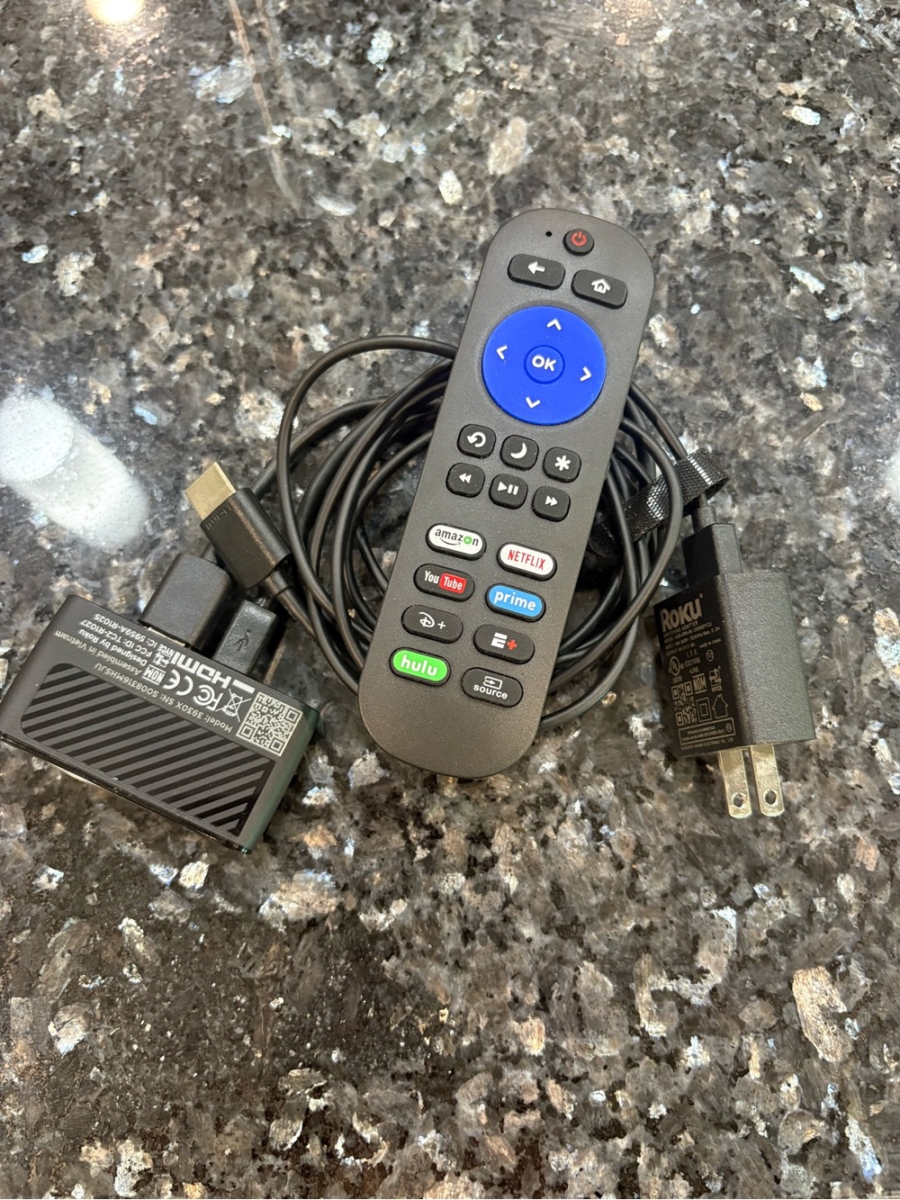 Roku Remote with HDMI Stick and Power Adapter - Black and Blue